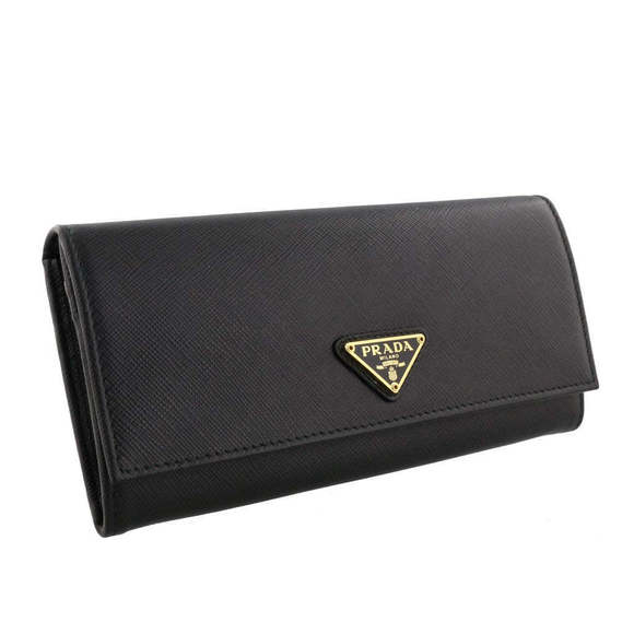 Prada Black Saffiano Leather Triangle Logo Continental - Picture 2 of 6